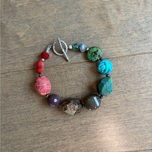 Colorful Gemstone Beaded Bracelet with Silver Clasp